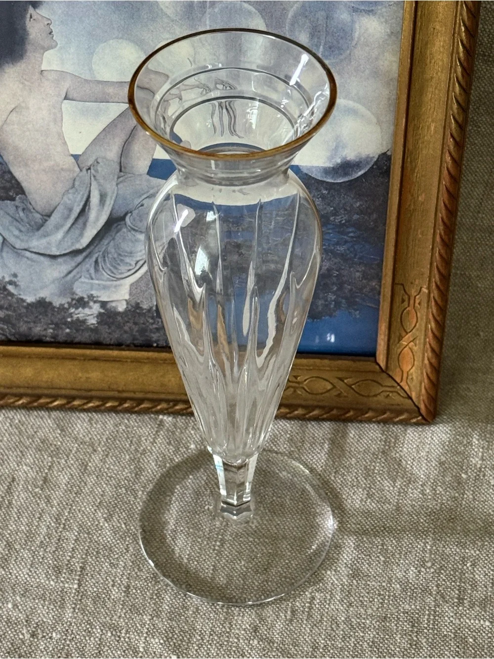 Vintage Waterford Crystal Marquis bud vase gold rim
